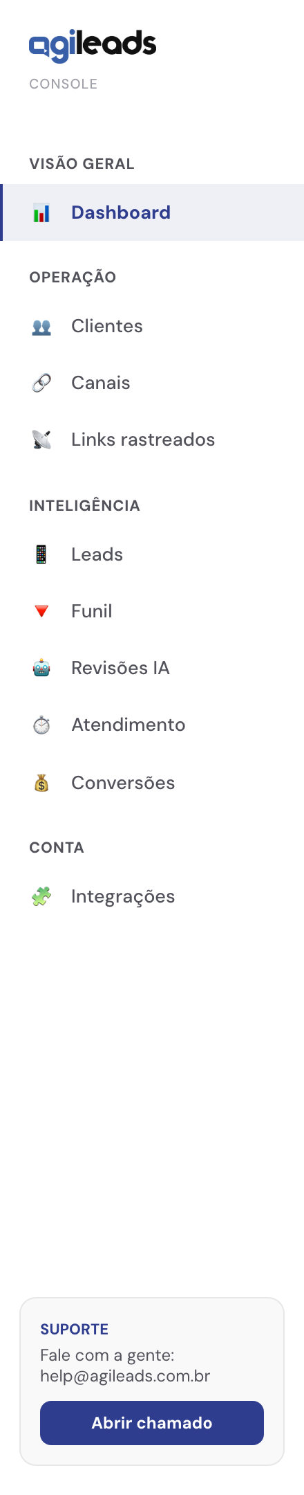 Menu do agente