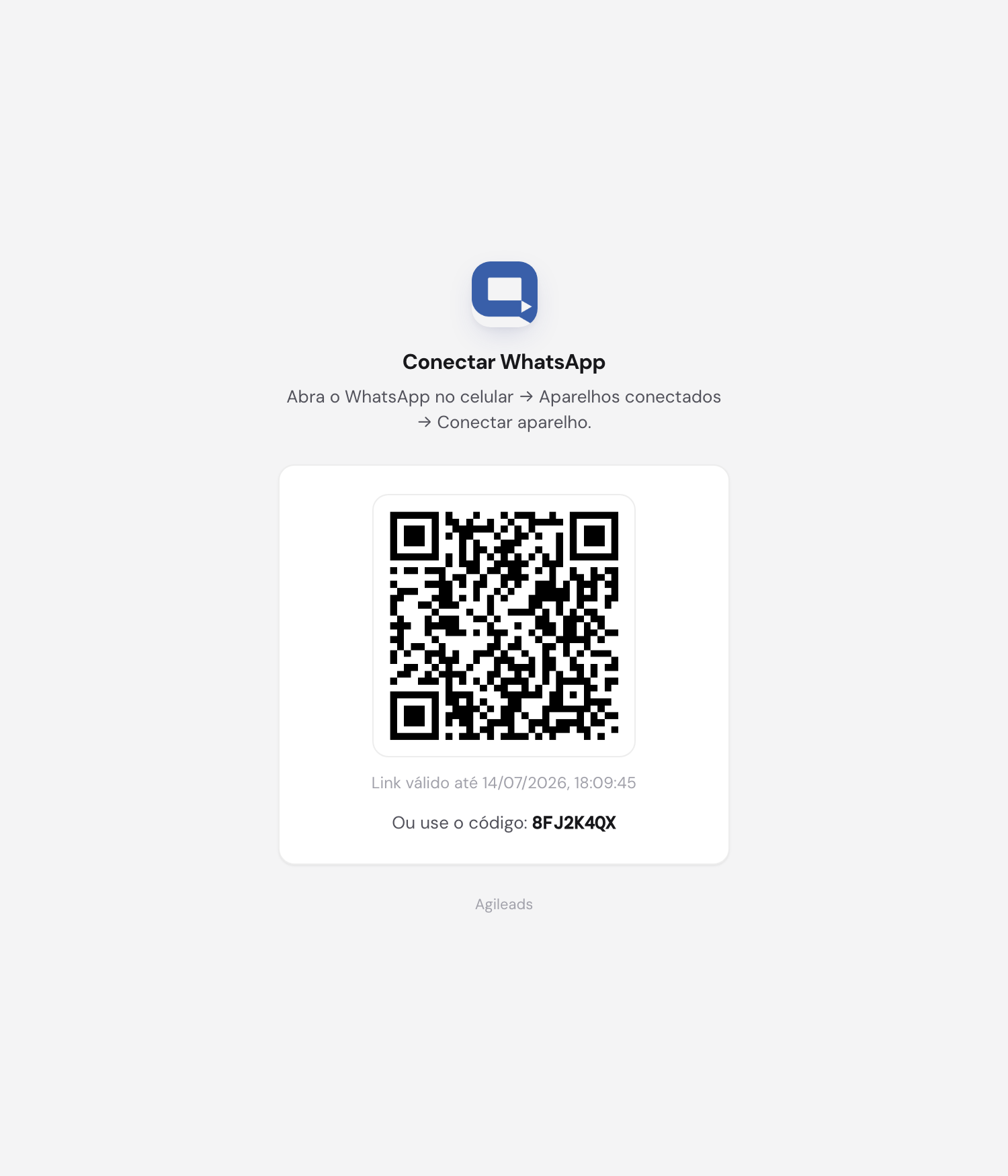 Página pública de pareamento com o QR Code